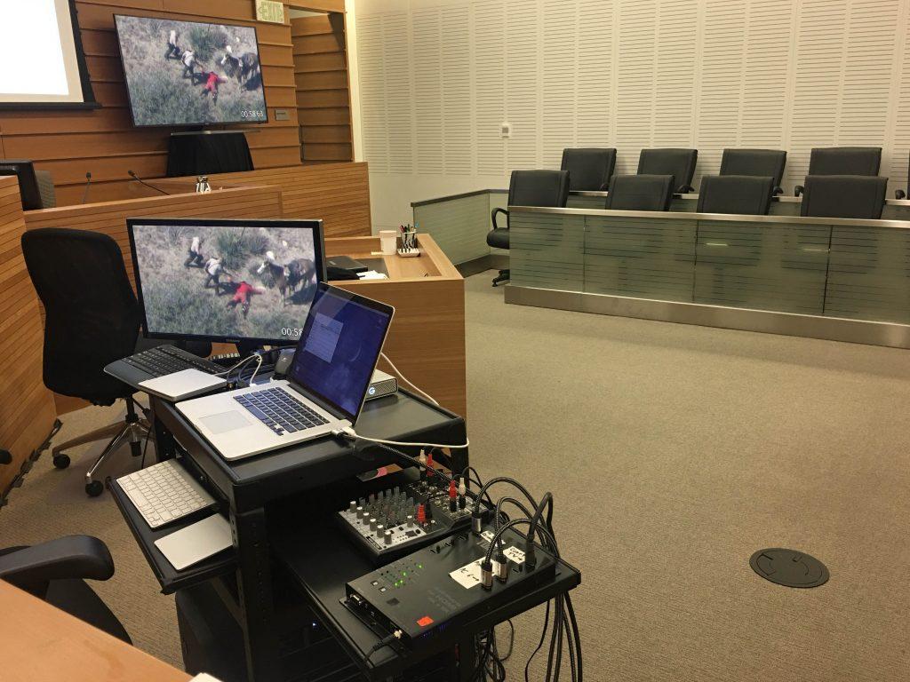 Courtroom technical equipment setup of audio and video systems